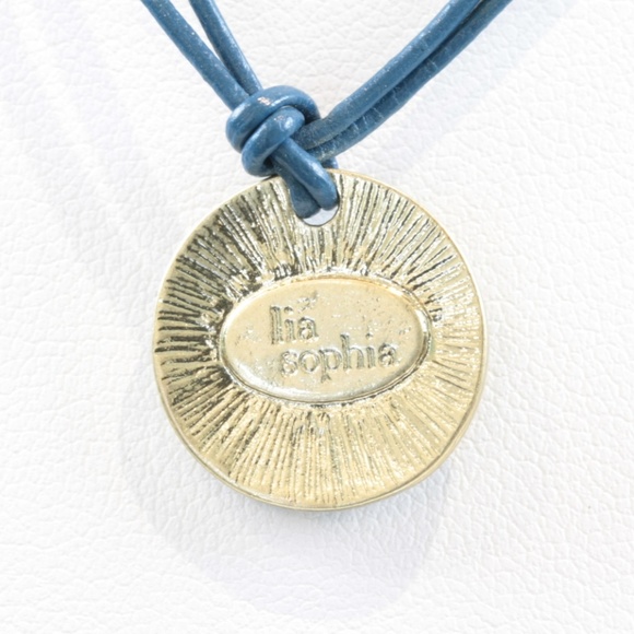 Lia Sophia Pave Pendant Necklace Blue Leather - Picture 3 of 8